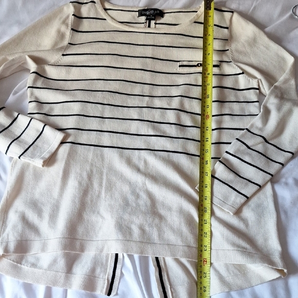 August Silk Black and White Striped Long Sleeve Button Back Top - Picture 13 of 14